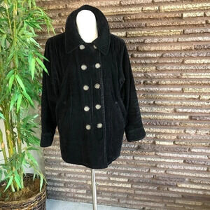 Vintage 80s 90s Black Wide Wale Corduroy Double Breasted Free People Jacket